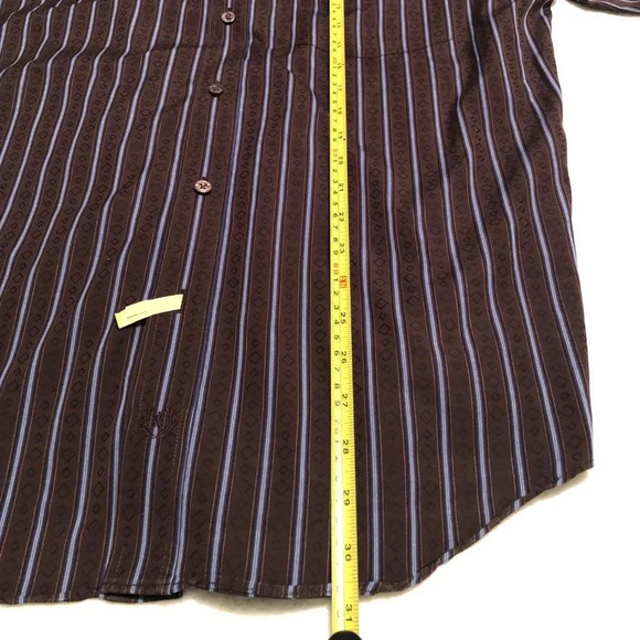 Bugatchi uomo Shirt Mens Large Blue Brown Striped Cotton Button Up Long Sleeve - Picture 6 of 10